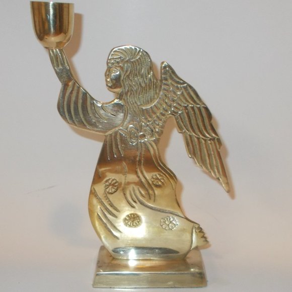 Vintage Brass Angel Candle Holder 7.25" Made In India - Picture 2 of 3
